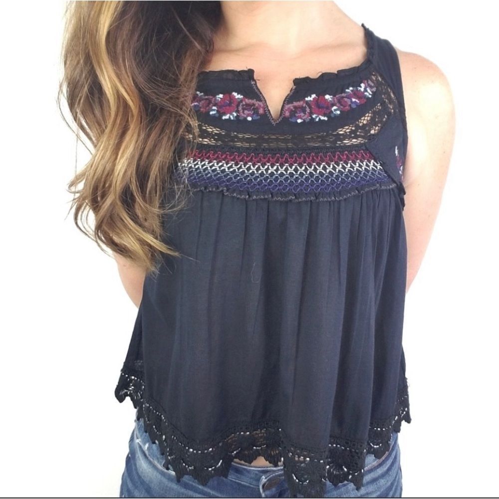 Free People embroidered beaded tank top
